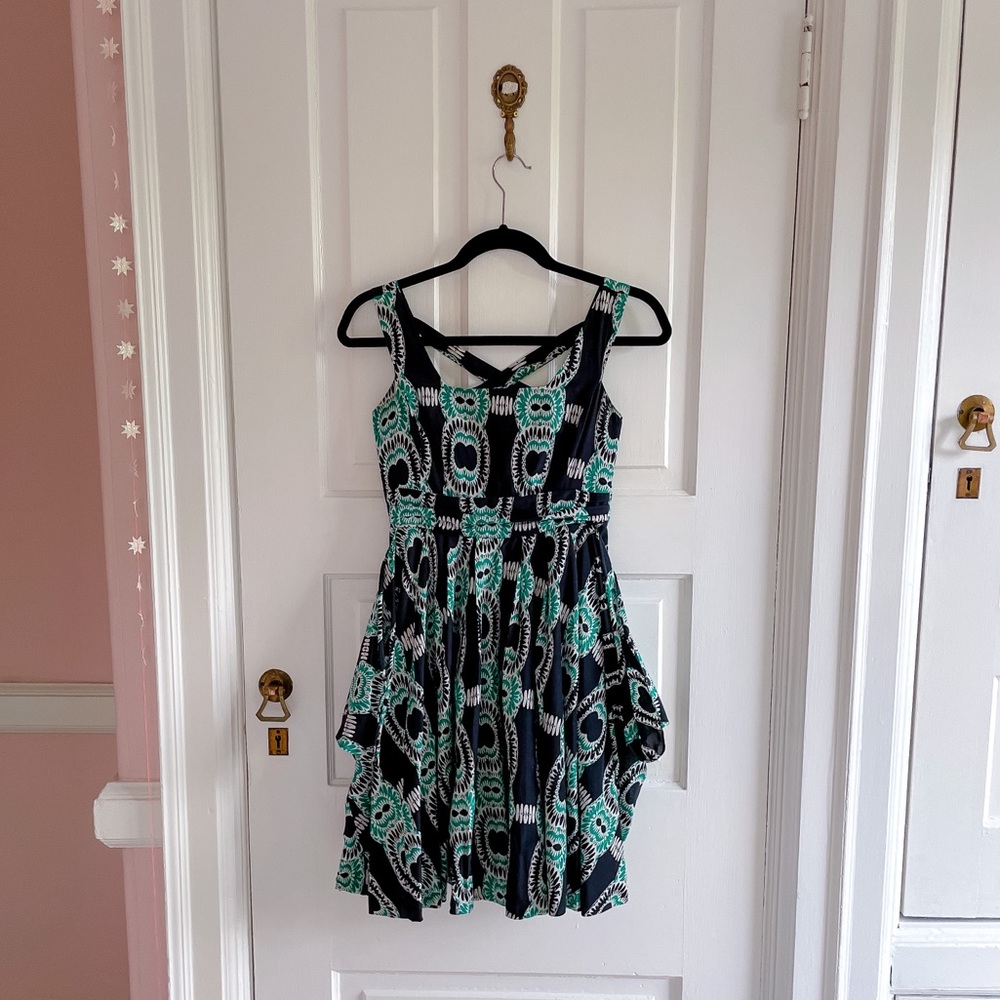 Anthropologie ethnic print dress with cross back
